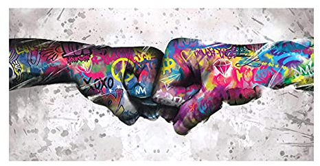 GEMMII Leinwandbild XXL, Street Art Graffiti Wandkunst Abstrakte Faust Leinwand Malerei Poster und Drucke Home Wand Dekoratives Bild 80x160cm Rahmenlos