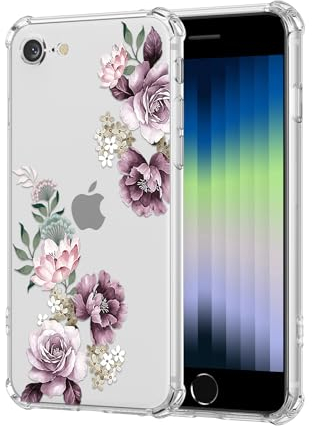 DEFBSC Weiche Hülle Kompatibel mit iPhone 7/8 iPhone SE 2020/2022, Transparent Florale Blumen Muster Design für Mädchen Klar TPU Dünne Stoßfest Kratzfestes Handyhülle Schutzhülle - Lila Pfingstrose