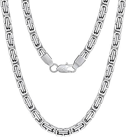 Vexxs Royal Byzantine Gold Chain, 18K Real Gold Plated, Durable No Color Fading 4mm & 6mm Men's Necklace Chain, Urban Fashion Jewelry (6mm-White Gold, 26.00)