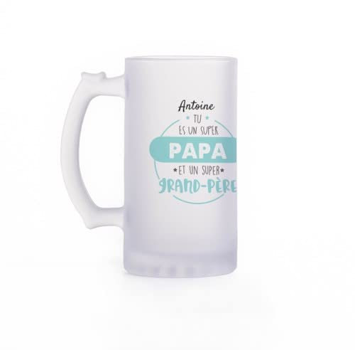 Wanapix | Chope à Bière Personnalisable | Verre Personnalisé Fêtè des Pères | Personnalisable avec du Texte | Cadeau Anniversaire pour Papa | 500 ml | Verre Opaque | Super papa et un super grand-père