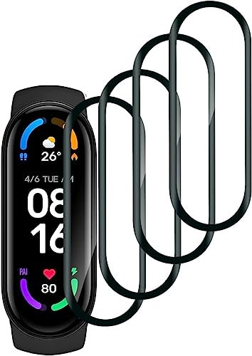 [4 Piezas Protector Película Compatible con Xiaomi Mi Band 6 Protector de Pantalla, Anti-Arañazo, Alta Definición, [No Burbujas] Soft HD TPU Película Protectora - Negro