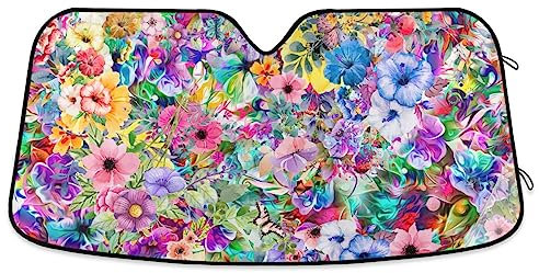 Protector de parabrisas de coche con flores coloridas, bloquea los rayos UV, mantiene el vehículo fresco