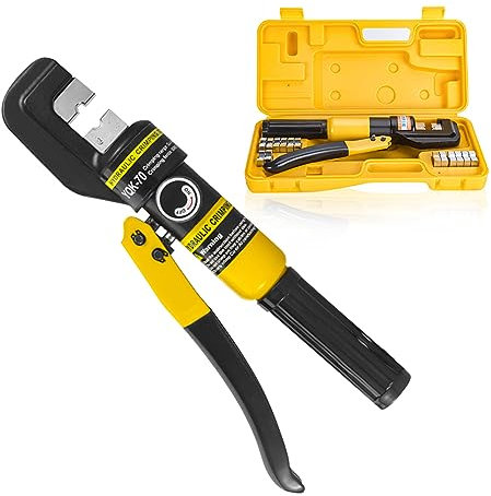 MMNZE Alicates de crimpado hidráulico de 10 toneladas de 12 AWG a 2/0 AWG, kit de herramientas de crimpado hidráulico operado a mano con terminal de alambre, crimpadora de batería con 9 troqueles