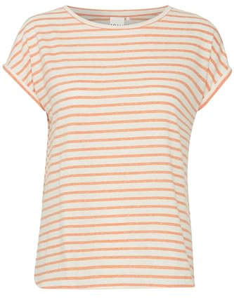 ICHI IHYULIETTA SS9 Damen T-Shirt Shirt Rundhals Relaxed fit, Größe:L, Farbe:Coral Rose Stripe (202882)