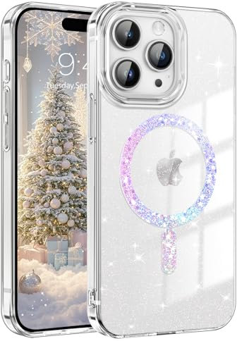 YINLAI für iPhone 15 Pro Max Hülle Kompatibel mit Magsafe,Handyhülle Transparent Glitzer Leicht Dünn TPU Bumper PC Schale Case Schutzhülle iPhone 15 Pro Max 6,7 Zoll,Crystal Klar