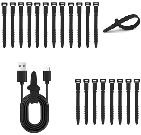 Cable Ties,Ladekabel Organizer,Kabelbinder,20 Stück Silikon Kabelbinder,Kabelbinder Wiederverschließbar,Kabelbinder Wiederverwendbar,Kabel Organizer,Kabelorganizer,Kabelbinder Schwarz,Cable Organizer