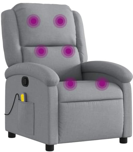 vidaXL Fauteuil de Massage Inclinable, Chaise de Relaxation avec Dossier et Repose-Pied, Siège Inclinable, Fauteuil TV, Moderne, Gris Clair Tissu