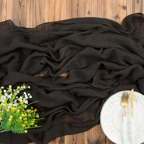 AOKSUNOVA Tischläufer Hochzeit Musselin Stoff 300 x 80cm Seihtuch Tischläufer Käsetuch Schwarz