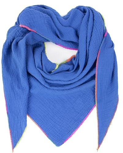 Gloop Damen Schal XXL Dreieckstuch Damen Dreieck Schal Halstuch Baumwolle Musselin Poncho ohne Kratze an Haut Hergestellt in Italien 135 cm×135 cm×220 cm (02678a24-Royalblau)
