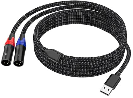USB A to Dual XLR Male Audio Cable and Sterro Power Amplifier Cable, 3.3 Foot, 1 Pack, Black, Prefossional for PC, Mixer, Tablet, Laptop, with HiFi Level Decoding Chip and Plating Conductors