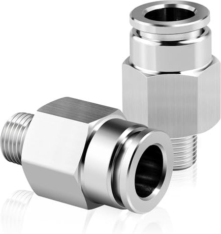 TAILONZ PNEUMATIC Racores rápidos rectos macho de acero inoxidable 304 con un diámetro exterior de 8 mm x 1/8 BSP PC8-01 (paquete de 2)