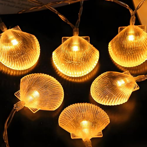Muscheln deko led Lichterkette, 1.5M 10 led Lichterkette warmweiß, led Lichterkette innen, außen Lichterkette Fenster, Für Garten, Bad,Hochzeit Lichterkette deko