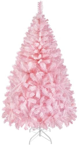 Yaheetech 154cm Künstlicher Weihnachtsbaum Rosa, Tannenbaum mit 398 Spitzen & Faltbarem Metallständer Wiederverwendbarer Christbaum Kunstbaum für Weihnachtsdekoration