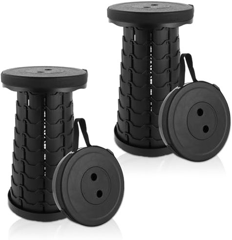 DAJAVE 2 sgabelli telescopici, da campeggio, pieghevoli, pieghevoli, pieghevoli, con grande capacità di carico, da campeggio, da campeggio, da pesca, da interni, colore nero