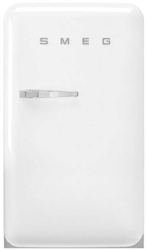 Smeg, FAB10RWH6 Réfrigérateur Table Top Vintage 1 Porte, 122L, Charnières à Droite, Froid Statique, Congélateur 17L, 1 Clayette Réglable, 1 Bac Légumes et Éclairage LED, H 97cm, Blanc