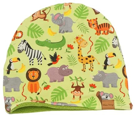 Kleine Könige Mütze Jungen Herbst Winter Kindermütze · Modell Tiger Löwe Zebra Dschungeltiere grün · Fleece Lemon · Größe 98/104 (KU 47-50)
