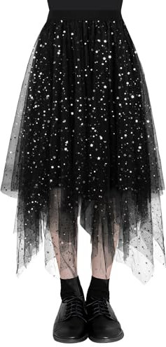 AUYAO Donna Tulle Gonna Irregolare Midi A-Line, Strati Balletto, Elegante Casual per Carnevale Natale Party Prom