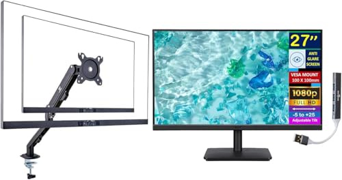 Acer Vero V7 V277 E FHD IPS AMD FreeSync 27 Monitor with 4ms Response Time, VESA Mount (100mm), VGA & DKZ Hub Port Expander, Black (UM.HV7AA.E01) & Ergoflexy