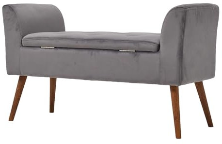 INMOZATA Velvet Ottoman Bench Button Tufted End of Bed Storage Bench Rectangle Window Seat with Storage Ottoman Storage Bench with Wooden Legs for Bedroom,Living Room Furniture (Grey)