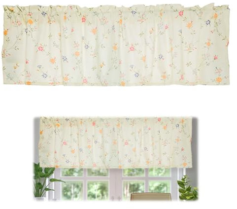 Cortinas Cortas Cocina,150x30 cm Cortinas Pequeñas para Ventanas,Visillos de Cocina Cortos,Translucidas,Cortina Florales de Bistro,Visillos Cortos de Algodón para Pequeñas Ventanas,Gabinetes,Tabernas