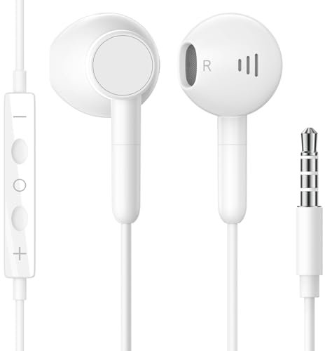 In Ear Kopfhörer Kabel 3,5mm Kopfhörer mit Kabel Ohrhörer mit Mikrofon und Lautstärkeregler mit 3,5mm Klinkenstecker geräuschisolierend für iPhone Samsung Huawei Android Smartphone Laptop MP3