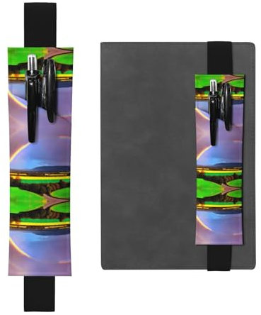 Leder Stifthalter Lesezeichen RRKDOY Abend Regenbogen bedruckt für Hardcover Tagebücher, Planer – Verstellbarer Riemen Band Tasche