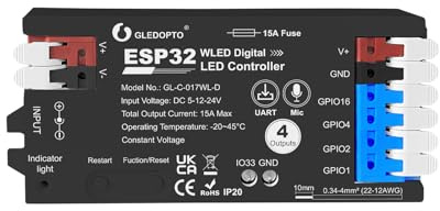 Sogledwow ESP32 WLED LED Strip Controller 4 K Ausgänge 15A Sicherung Link TI Level Shifter UART Download DIY Dynamischer Beleuchtungsmodus APP Steuerung für Digital RGB IC WS2811 WS2812 WS2815