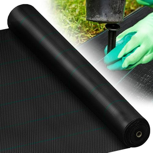 Suusolny 100g/m² Unkrautvlies Gartenvlies gegen Unkraut Unkraut-Flies Wasserdurchlässig Reissfest Garten Unkrautfolie UV-Stabilisierung mit Bodennägeln Unkrautgewebe Rolle für Garten Hochbeet - 1x50m