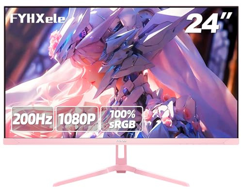 FYHXele 24 200Hz Gaming Monitor, FHD 1080P PC Gaming Monitor, 1ms, Freesync, 99% sRGB, USB/DisplayPort/HDMI/Eye Care/VESA Mountable Pink