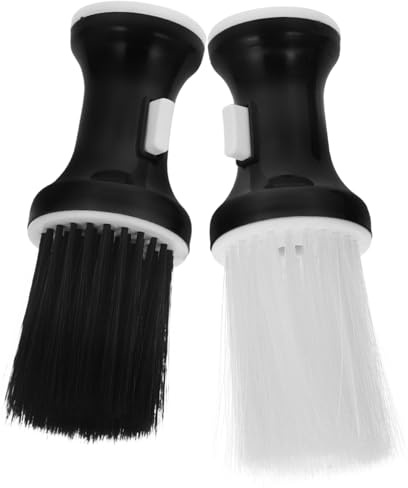 Plumeau de Cou de Barbier en Plastique et Fibre 2 Pièces Blanc | Base Verticale Incluse, Nettoyage des Cheveux Cassés Poussière, Usage Barber et Coiffure