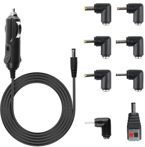 UIHRLM 12V 2A Car Charger Power Cord to Cigarette Lighter with 8 Connectors, 1.5m Universal 5.5x2.1mm DC Power Cable, Car Lighter Plug Usb Adapter for Portable DVD Player Bluetooth Speakers Laptop