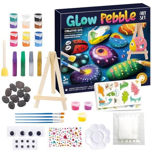 Malerei auf Steinen, kreatives Freizeit-Set für | Leuchtend im Dunkeln, Steinmalset für Kinder | Bastelset aus Stein, Partygeschenk für Sohn, Mädchen, Familie Adolesce