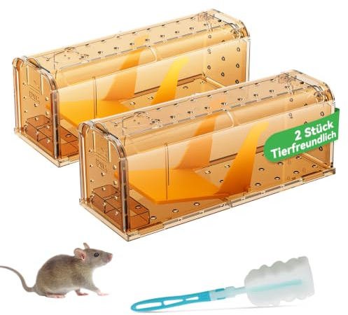 KENNEAS Mausefalle Lebend 2er Pack, Lebendfalle Maus, Wiederverwendbar, Tierfreundliche, Hochsensitive Quick Release, Kontakt mit Mäusen vermeiden - Gartenzubehör(2, Braun)