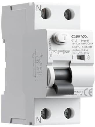 GEYA Interruptor diferencial electromagnético de corriente residual Interruptor de seguridad (Type B-2P-40A-0.03A)
