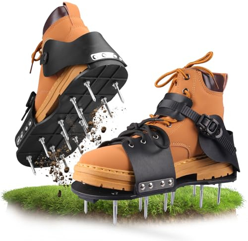 Wodesid Arieggiatore Prato Scarpe Chiodate | Scarpe Chiodate per Prato, Arieggiatore Scarpe con Cinghie Regolabili Aeratore Prato e Giardino con Chiodi in Acciaio Prato per Terrazza, Prato (Nero)