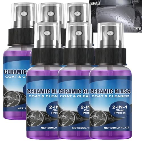 Keramik-Glasreiniger für Autoscheiben, hydrophobe Glasversiegelung & Lackschutz, Schnellreiniger-Spray für Hochglanz, wasserabweisend für Windschutzscheiben (6PCS)