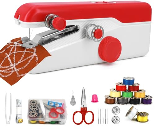 Macchina Cucire Portatile 2 Velocità, USB/Batteria, Leggera e Compatta | Kit Completo 12 Bobine, Aghi, Accessori, Tessuti 1,8 mm, Leggera, Compatta, Facile Principianti – Casa/Viaggio