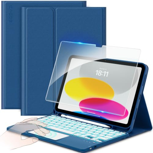 CACOE Funda Teclado para iPad A16 11.ª/10.ª Gen con Touchpad, Azul Océano