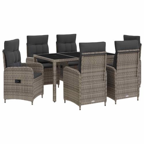 vidaXL Outdoortisch-Set 7 pcs Hellgrau und Dunkelgrau 150 x 90 x 75 cm, Stilvolles, modernes Essset für draußen, wetterfest, perfekt für Partys im Garten, Balkon oder beim Essen im Freien