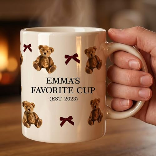 Tazas de oso de dibujos animados vintage personalizadas con nombre, tazas de café personalizadas para mujeres, hermanas, niñas, lindos regalos de aniversario, cumpleaños, graduación para amigos, hija