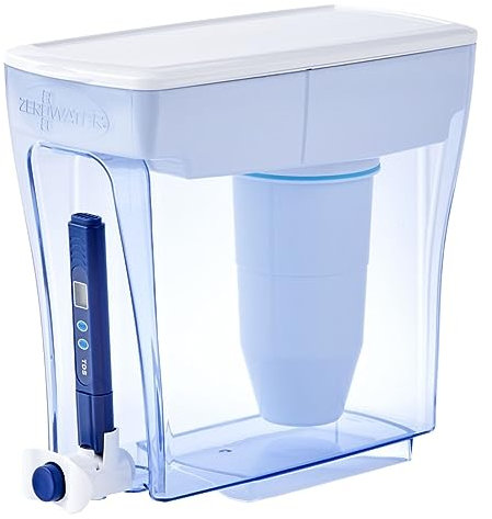 ZeroWater 4,7 L 5-Stufiger Wasserspender mit Wasserfilter - NSF-Zertifiziert - Wasser Filtersystem zur Reduktion von Blei, Anderen Schwermetallen und PFOA/PFOS - Weiß und Blau