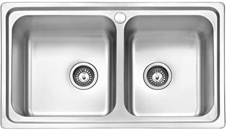 JASSFERRY Brilliant Stainless Steel Kitchen Sink 1.5 Two Square Bowl Rome Design with Strainer Waste, 860 X 500 mm