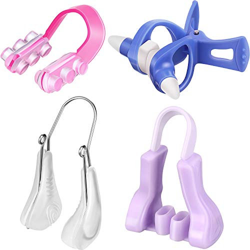 4 Pezzi Pinze per naso Pinze per naso in silicone per sollevamento naso, ponte nasale dimagrante clip set di strumenti clip di bellezza per le donne (viola, rosa, blu, trasparente)