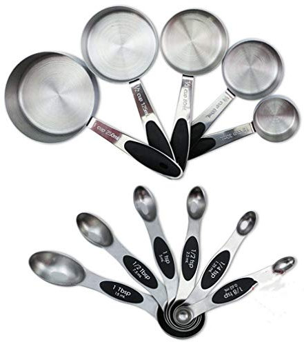 11Pcs Stainless Steel Measuring Cups Spoons Set for Dry and Liquid Ingredients Fits in Spice Jars