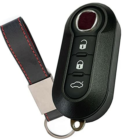 Ricambio Chiave per Telecomando Compatibile per Fiat Grande Punto Evo Panda Bravo Stilo 500 L e Lancia Y Delta Musa Guscio con Lama a 3 Tasti + Logo + Portachiavi in pelle (Chiave fiat nuovo modello)