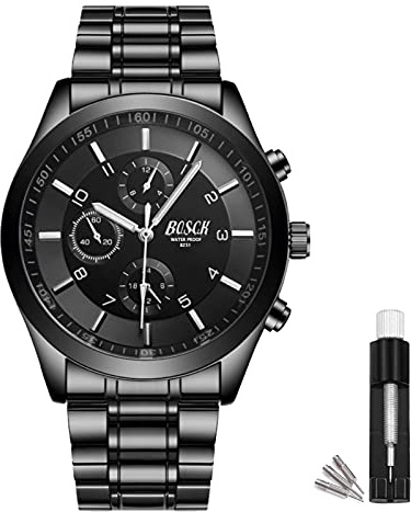 BOSCK Analoge Armbanduhr Herren (kein Chronograph), 40mm Easy Read Auto Date and Day Edelstahl Business Watch Herrenuhr,30M wasserdichte Sport Uhren Herren