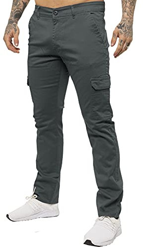 Ze ENZO Jeans Mens Cargo Combat Trousers Chinos Slim Fit Cotton Stretch Work Pants Grey 38R