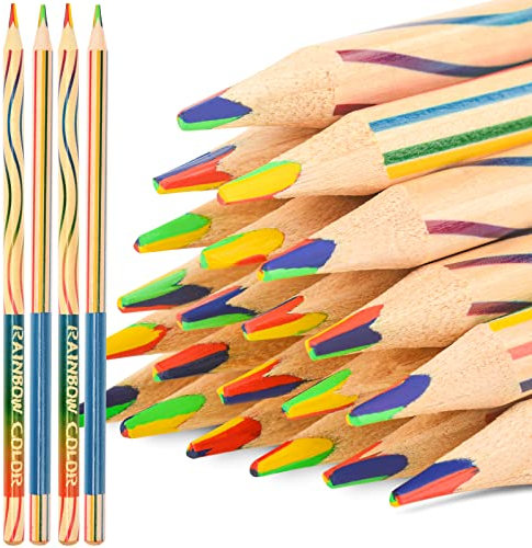 nsxsu 30 Stück Regenbogenstift für Kinder, 4 in 1 Farbstifte Regenbogen-Buntstifte, Mehrfarbiger Stift Spaßstifte für Kunst, Zeichnen, Färben, Skizzieren, Mitgebsel Kindergeburtstag, Kleine Geschenke