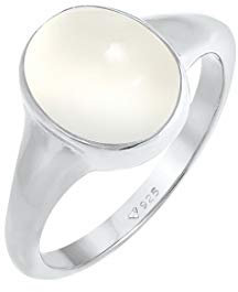 Elli Ring Damen Siegel mit Mondstein in 925 Sterling Silber Vergoldet