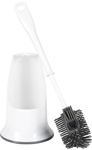 Beldray LA084538UFEU7 Antibac Bathroom Toilet Brush And Holder - Treated with Zinc Pyrithione To Prevent Bacteria Build Up, Non-Scratch Silicone Bristles, Built-In Hygienic Rim Cleaner, Easy Store
